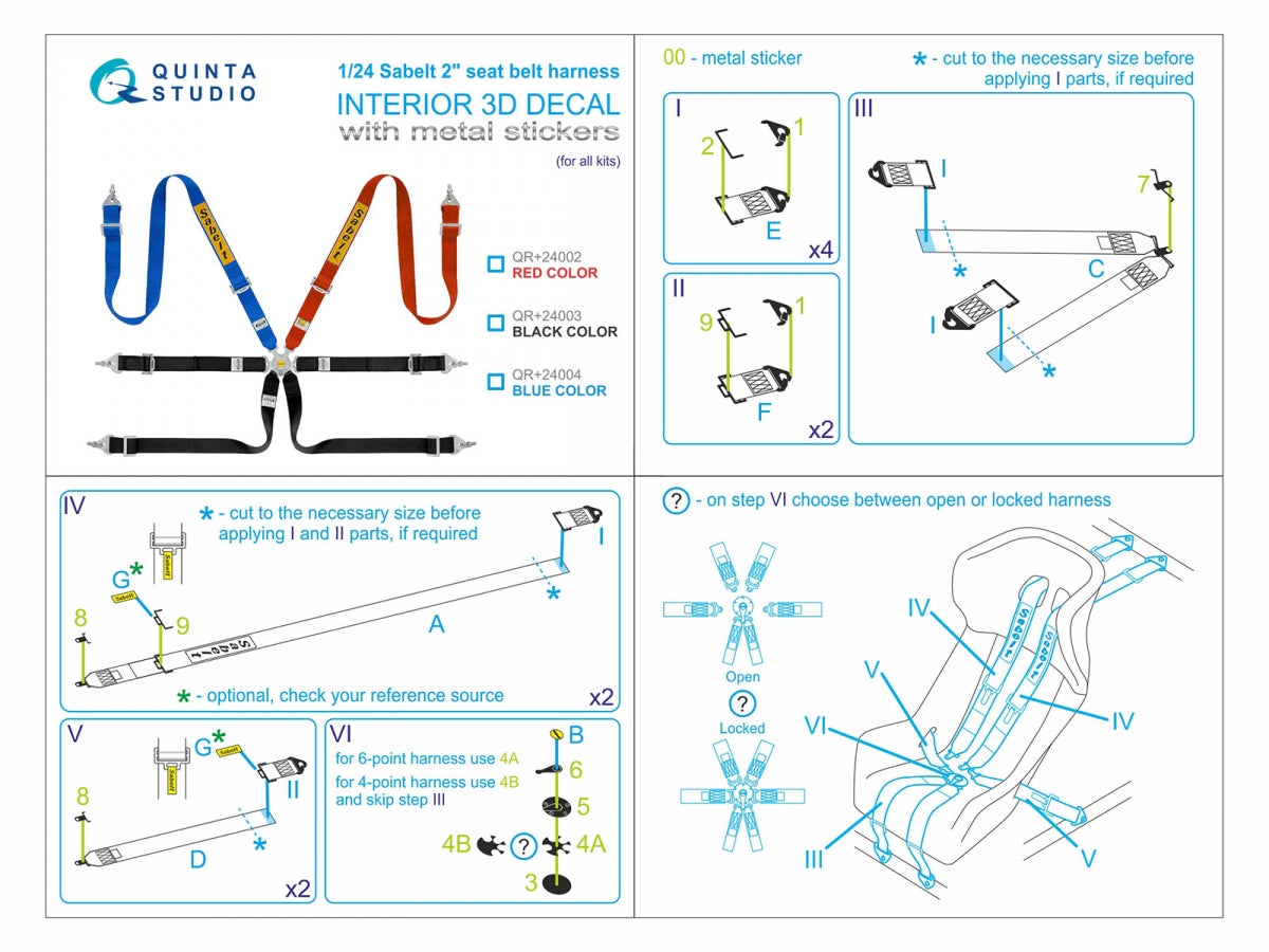 Quinta Studio QR+24004 Sabelt 2inch seat belt harness, blue (With metal buckles) (all kits) 1/24 – Bild 12