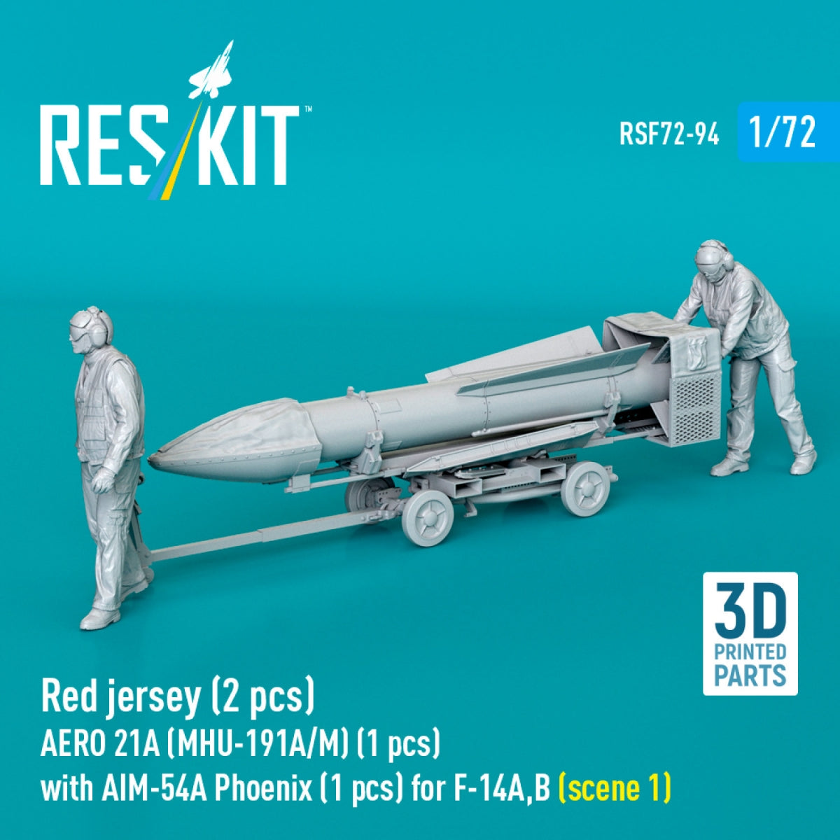 RESKIT RSF72-0094 Red jersey (2 pcs) AERO 21A (MHU-191A/M) (1 pcs) with AIM-54A Phoenix (1 pcs) for F-14A,B (scene 1) (3D Printed) 1/72