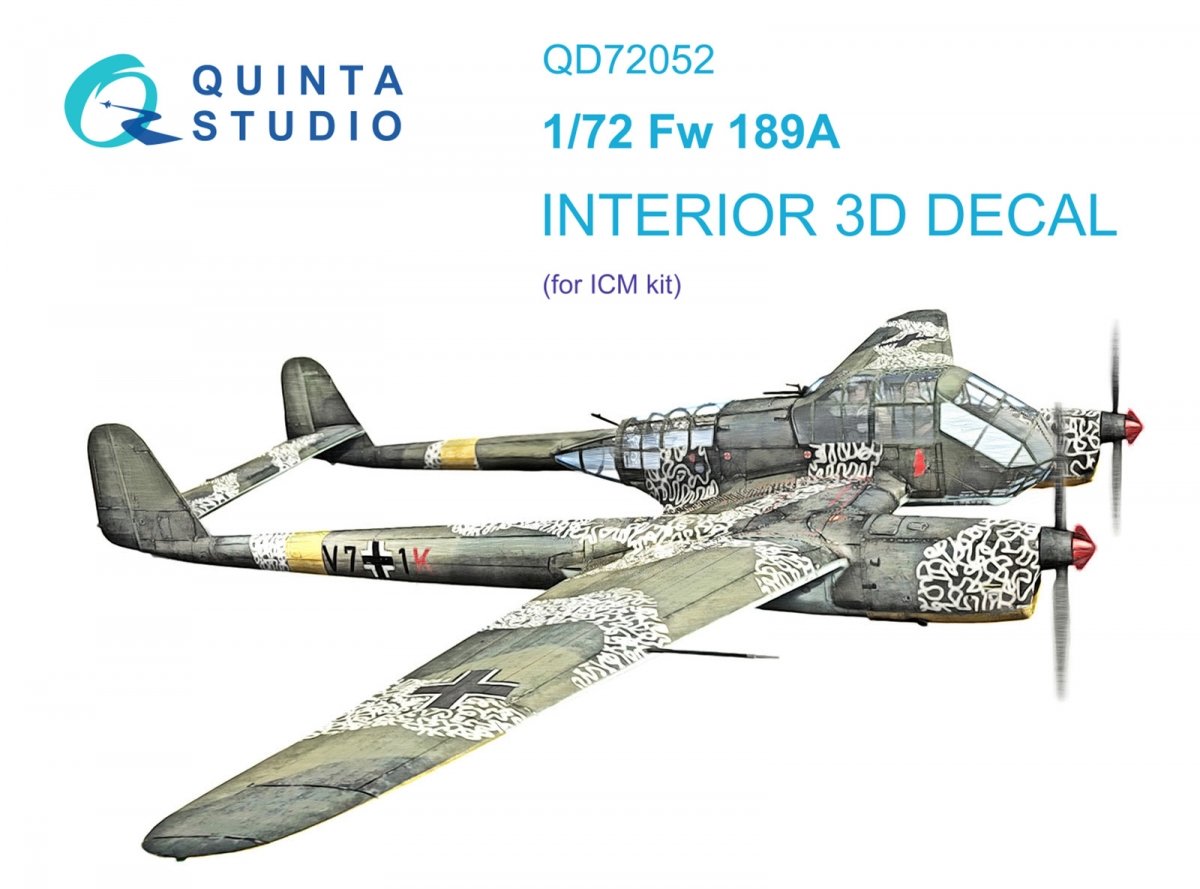 Quinta Studio QD72052 Fw 189A 3D-Printed &amp;amp; coloured Interior on decal paper (ICM) 1/72