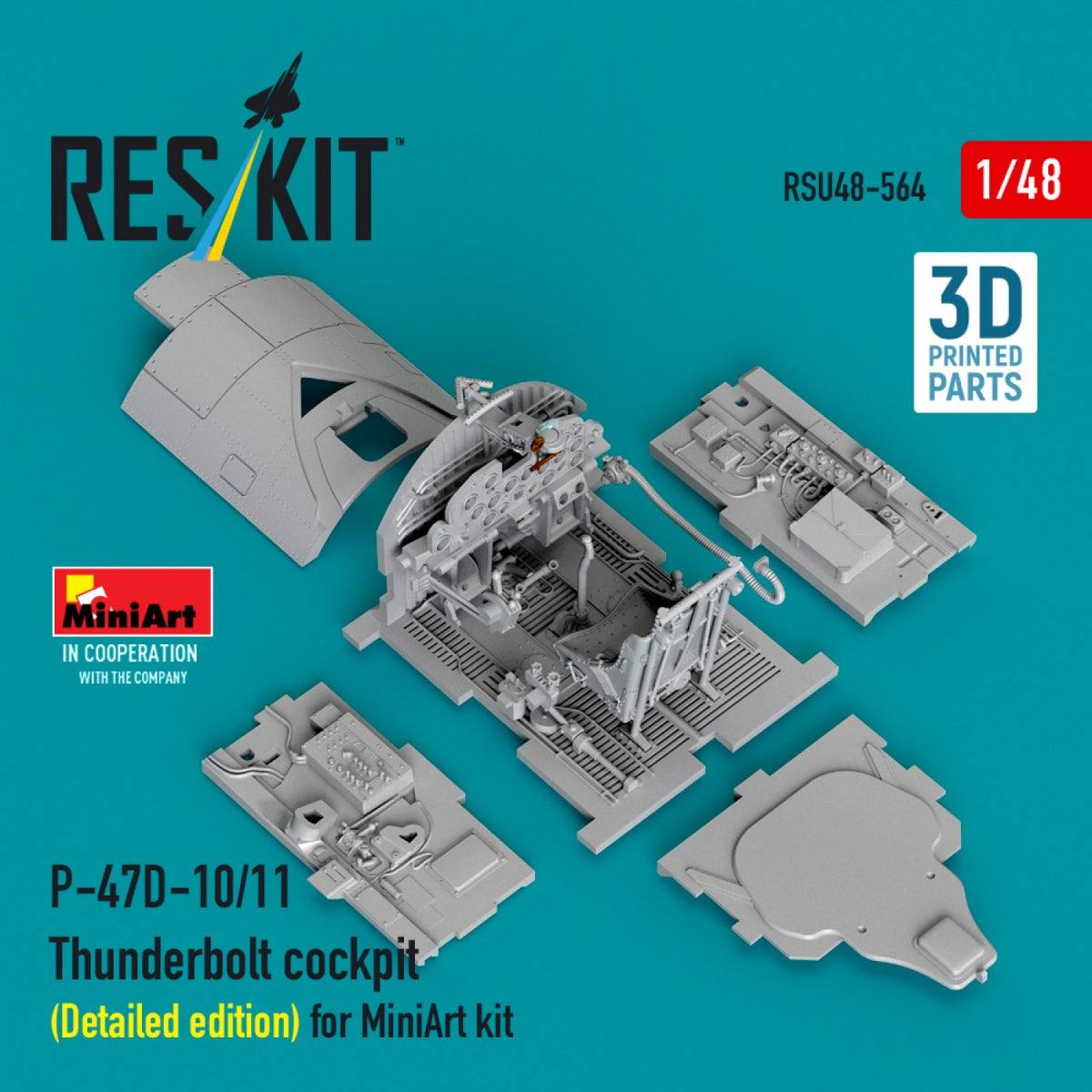 RESKIT RSU48-0564 P-47D-10/11 Thunderbolt cockpit (Detailed edition) for MiniArt kit (3D Printed) 1/48