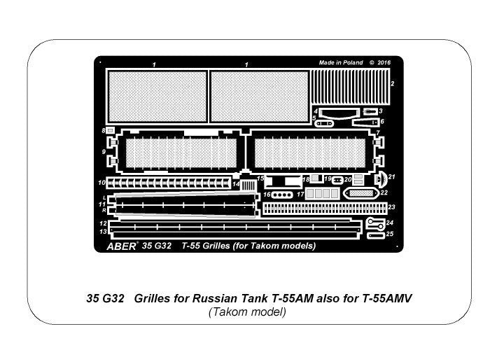 Aber 35G32 Grilles for Russian Tank T-55AM also for T-55AMV 1/35 – immagine 10