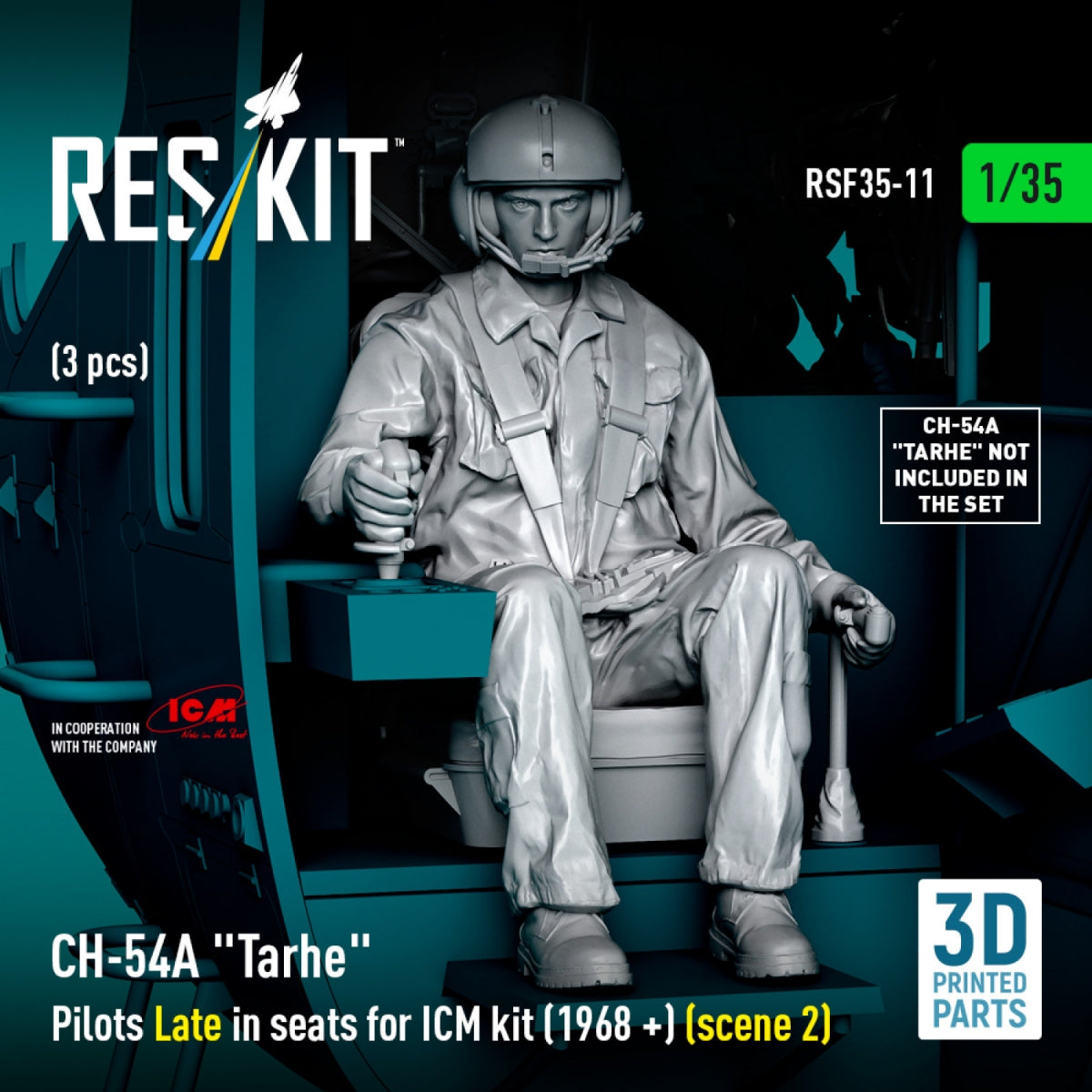 RESKIT RSF35-0011 CH-54A &amp;quot;Tarhe&amp;quot; Pilots Late in seats for ICM kit (1968 +) (scene 2) (3 pcs) (3D Printed) 1/35 – zdjęcie 4