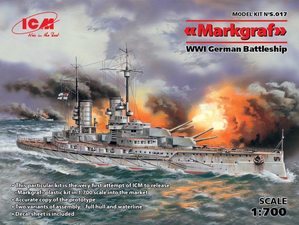 ICM S017 Markgraf (full hull &amp;amp; waterline), WWI German Battleship 1/700