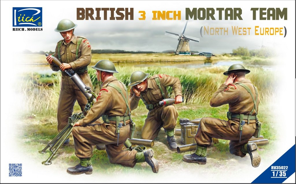 Maquettes Riich RV35022, ensemble d&amp;#39;une équipe de mortiers britanniques de 3 pouces (Europe du Nord-Ouest), échelle 1/35