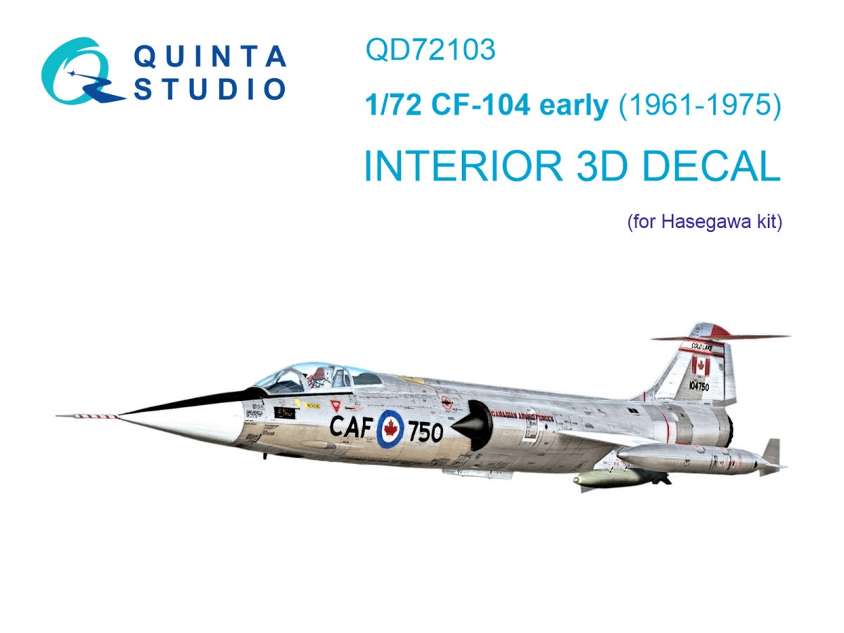 Quinta Studio QD72103 CF-104 early 3D-Printed &amp; colored Interior on decal paper (Hasegawa) 1/72