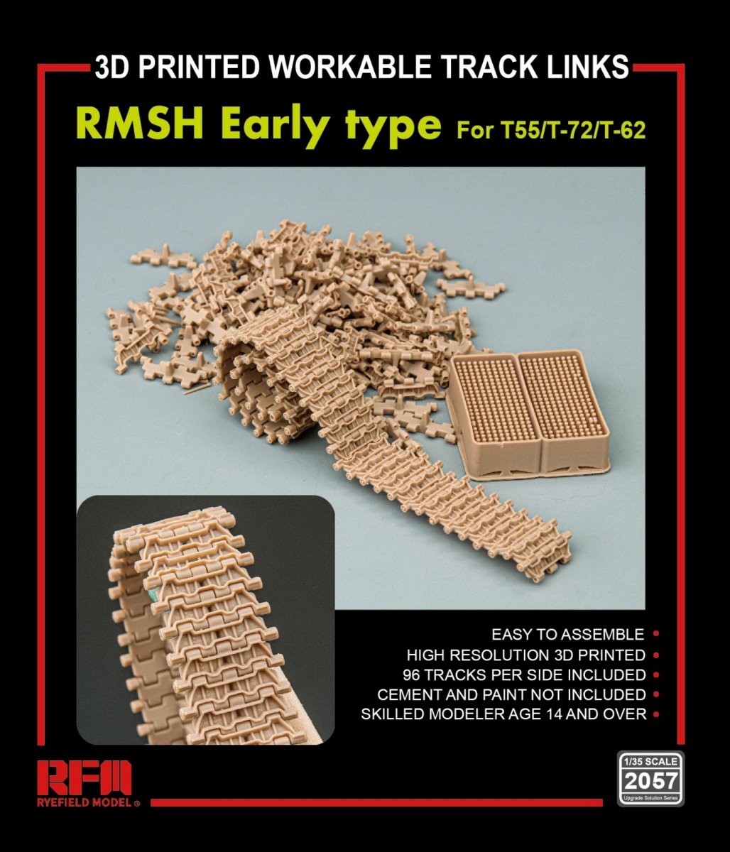 Rye Field Model 2057 RMSH Early type For T55/-72/T-62 3D PRINTED WORKABLE TRACK LINKS 1/35 – immagine 2