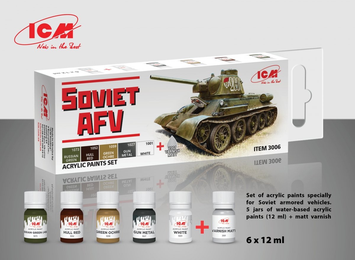 ICM 3006 Acrylic paints especially for Soviet armored vehicles 6x12ml