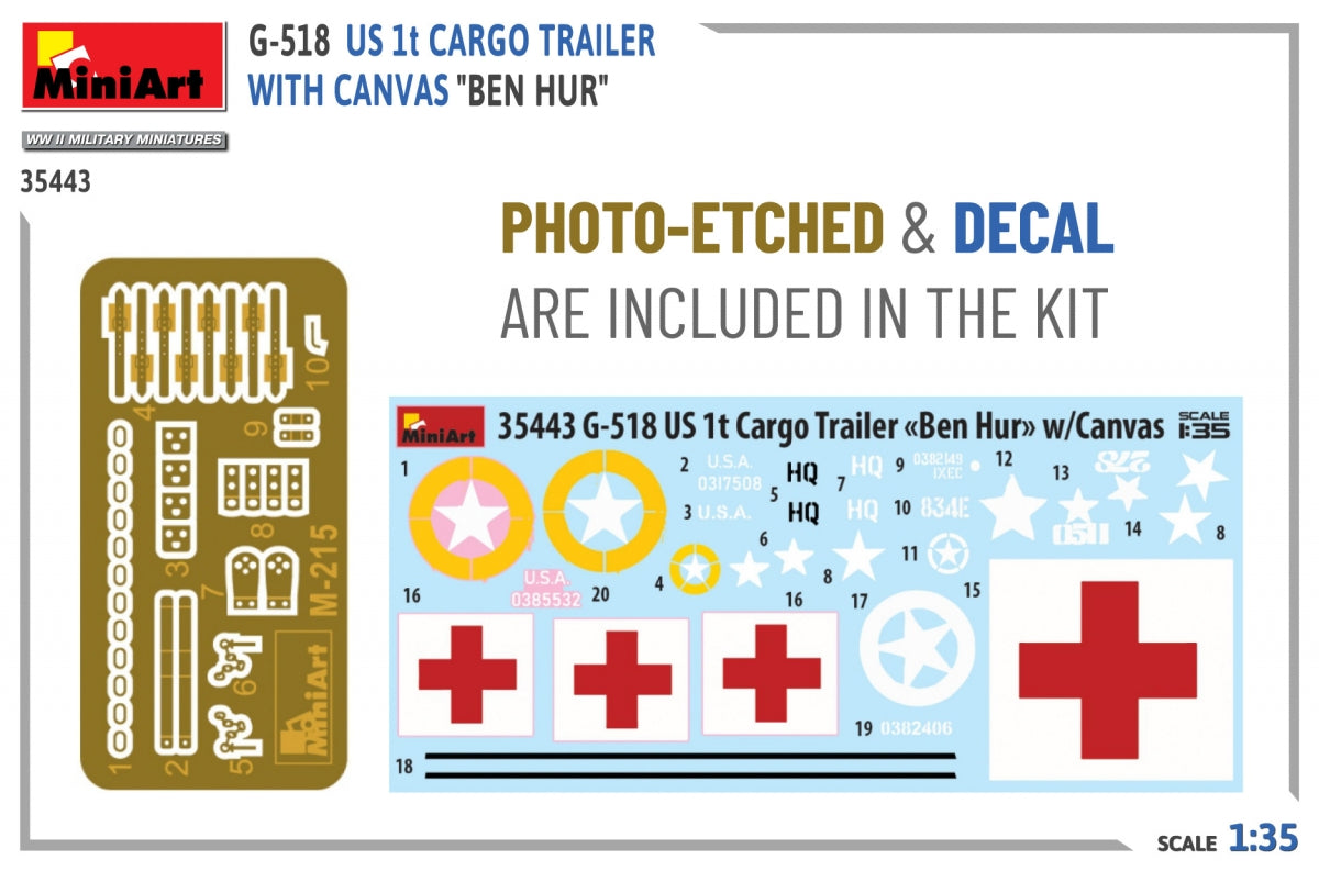 MiniArt 35443 G-518 US 1t CARGO TRAILER WITH CANVAS BEN HUR 1/35 – immagine 2