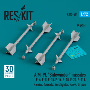 Missiles AIM-9L « Sidewinder » RESKIT RS72-0481 (4 pièces) (Impression 3D) 1/72