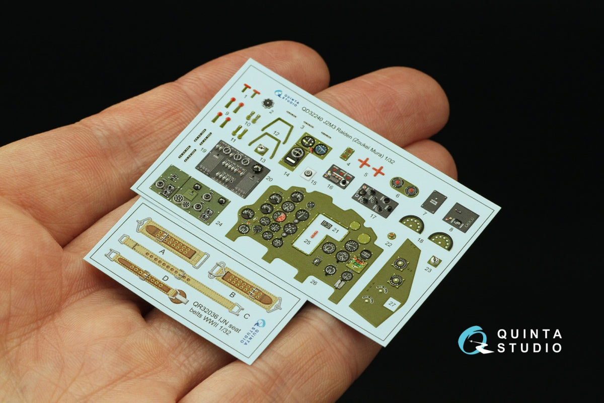 Quinta Studio QD32240 Mitsubishi J2M3 Raiden 3D-Printed &amp;amp; coloured Interior on decal paper (Zoukei Mura) 1/32 – zdjęcie 3