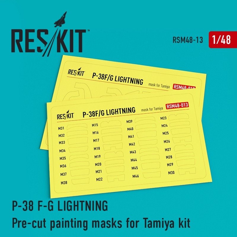 RESKIT RSM48-0013 P-38 F/G Lightning Masques de peinture prédécoupés pour maquette Tamiya au 1/48