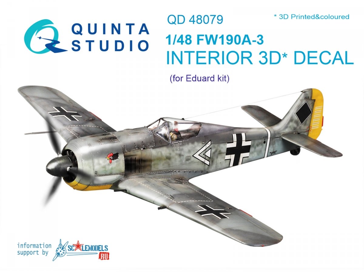 Quinta Studio QD48079 FW 190A-3 3D-Printed &amp;amp; coloured Interior on decal paper (for Eduard kit) 1/48