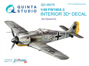 Quinta Studio QD48079 FW 190A-3 3D-Printed &amp;amp; coloured Interior on decal paper (for Eduard kit) 1/48