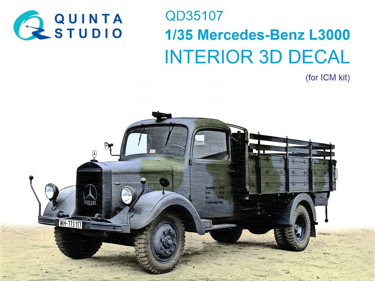 Quinta Studio QD35107 Mercedes-Benz L3000 3D-Printed &amp; colored Interior on decal paper (ICM) 1/35