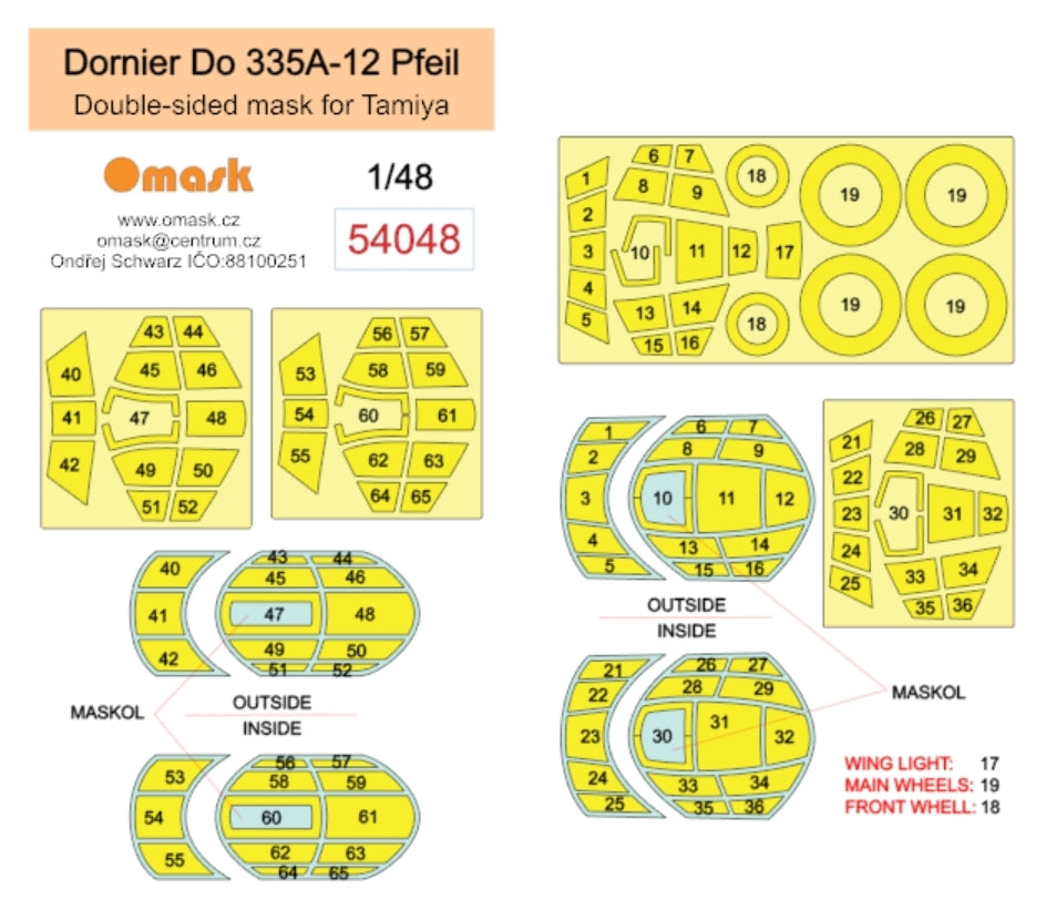 Omask 54048 Dornier Do 335A-12 Pfeil double-sided mask (for Tamiya) 1/48 – immagine 2