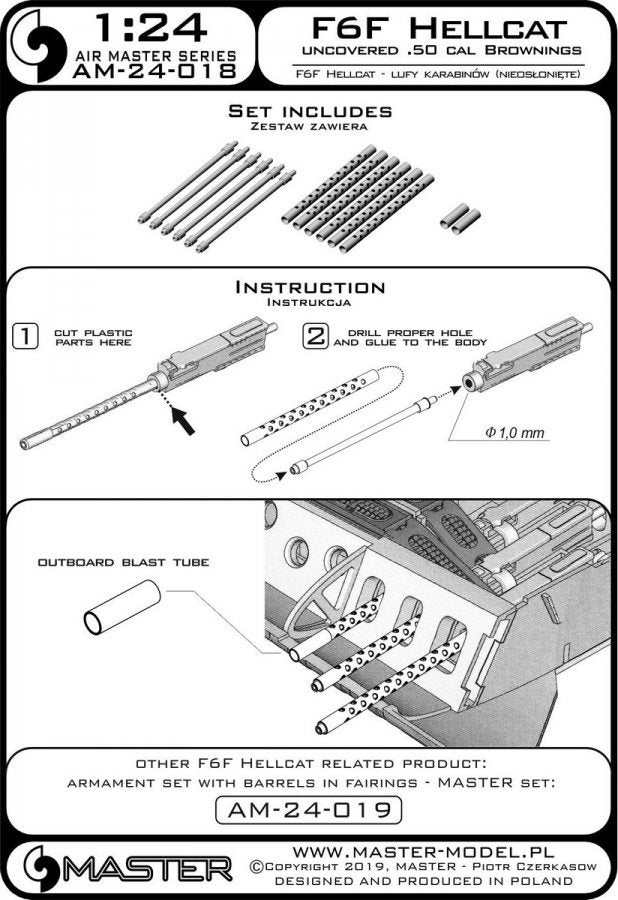 Master AM-24-018 F6F Hellcat - armement initial (mitrailleuses Browning de calibre .50 avec radiateur perforé) 1/24 – image 5