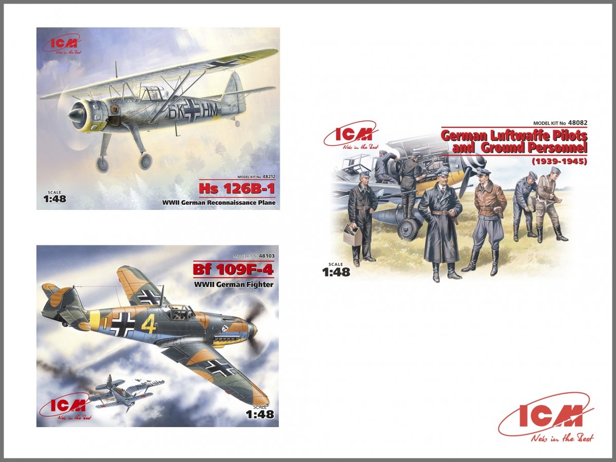 ICM DS4801 WWII Luftwaffe Airfield (Messerschmitt Bf-109F-4, Henschel Hs-126 B-1, German Luftwaffe Pilots and Groun) 1/48 – image 2