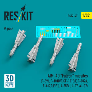 RESKIT RS32-0431 AIM-4D &amp;quot;Falcon&amp;quot; missiles (4 pcs) (3D Printed) 1/32 – immagine 2