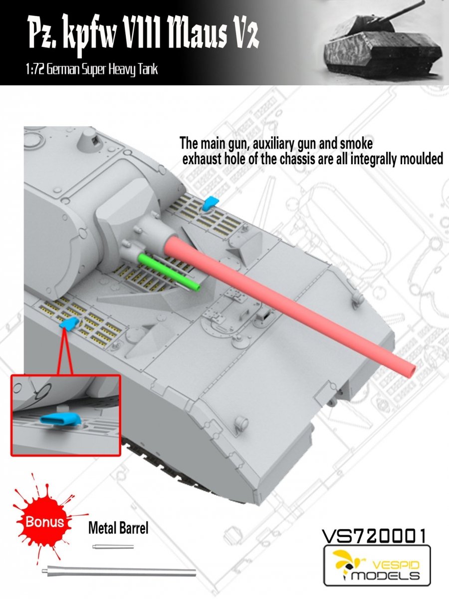 Vespid Models VS720001 Pz.Kpfw. VIII Maus V2 German Super Heavy Tank 1/72 – imagen 4