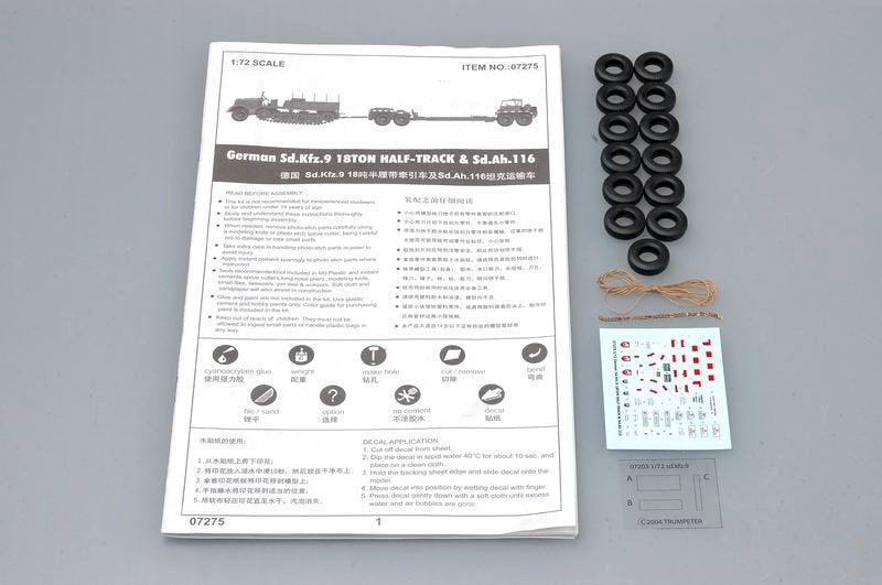 Trumpeter 07275 German Sd.Kfz.9 (18t) Half-Track Sd.Ah.116 Trailer 1/72 – immagine 3