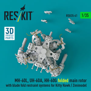 RESKIT RSU35-0061 MH-60L, UH-60A, HH-60G folded main rotor with blade fold restraint systems for Kitty Hawk / Zimimodel (3D Printed) 1/35