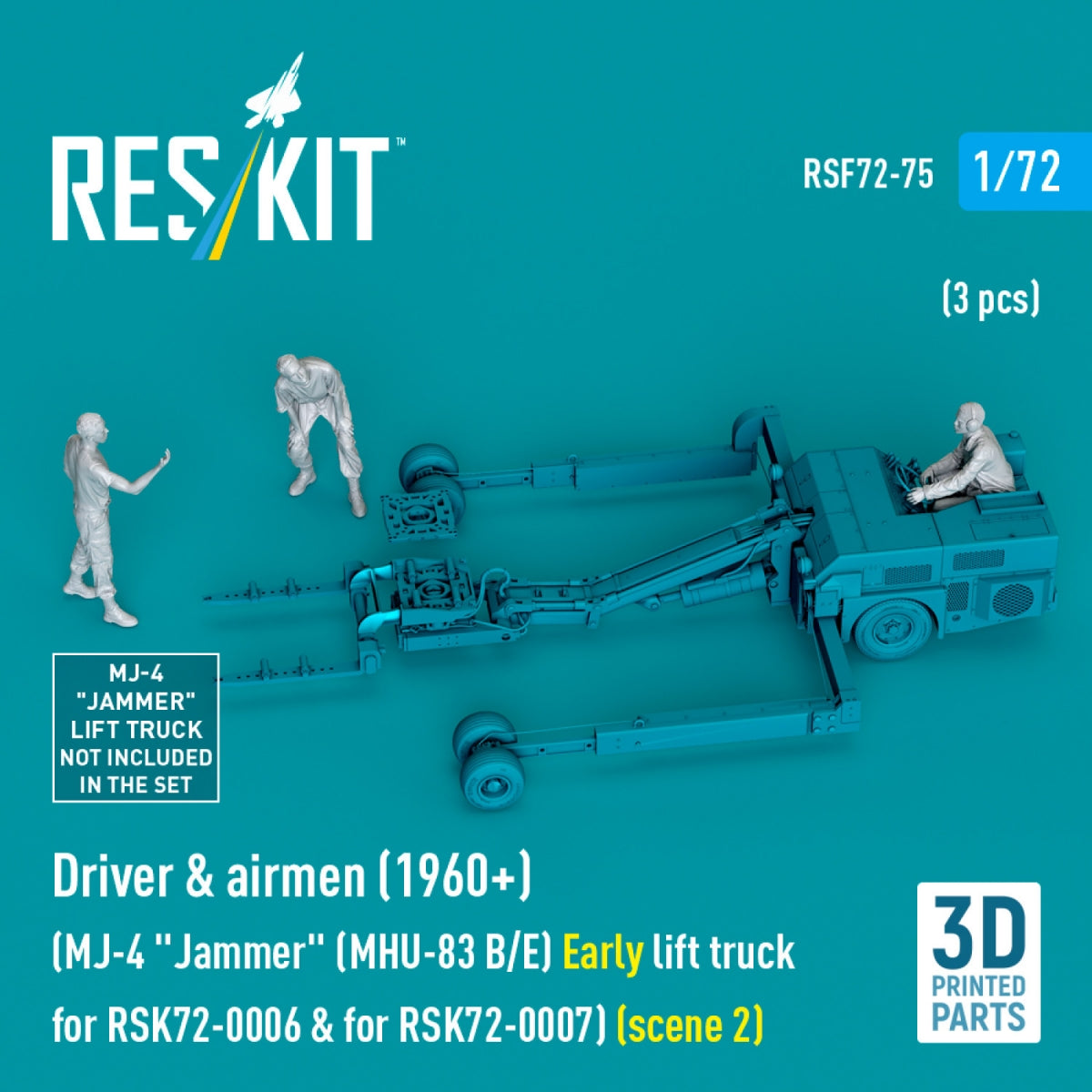 RESKIT RSF72-0075 Driver &amp;amp; airmen (1960+) (3 pcs) (MJ-4 &amp;quot;Jammer&amp;quot; (MHU-83 B/E) Early lift truck for RSK72-0006 &amp;amp; for RSK72-0007) (scene 2) (3D Printed) 1/72 – Bild 3