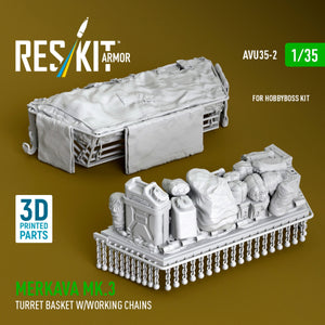 RESKIT AVU35-0002 Merkava Mk.3 turret stowage basket w/working chains for HobbyBoss kit (3D Printed) 1/35