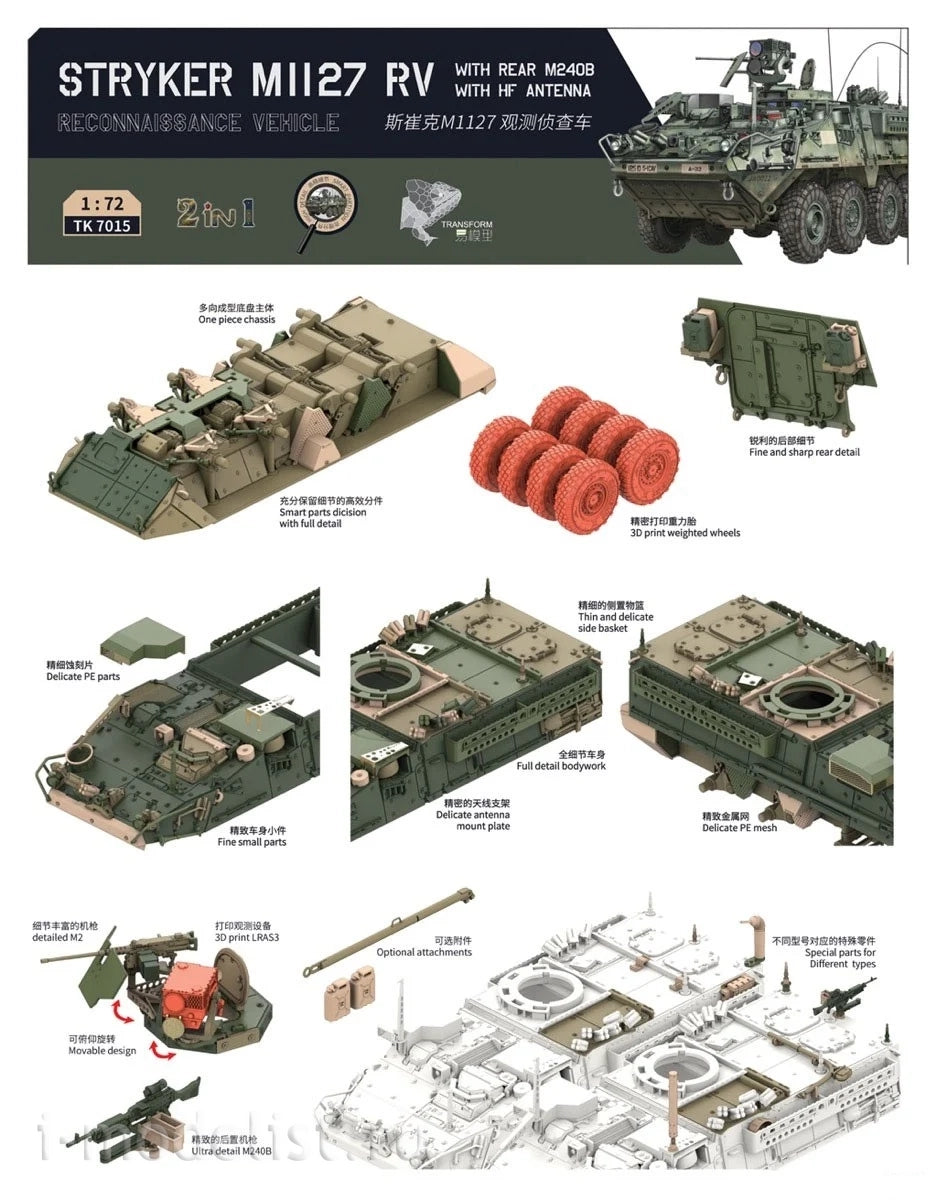 Border Model TK-7015 Stryker M1127 RV with Rear M240B and HF Antenna 1/72 – immagine 7