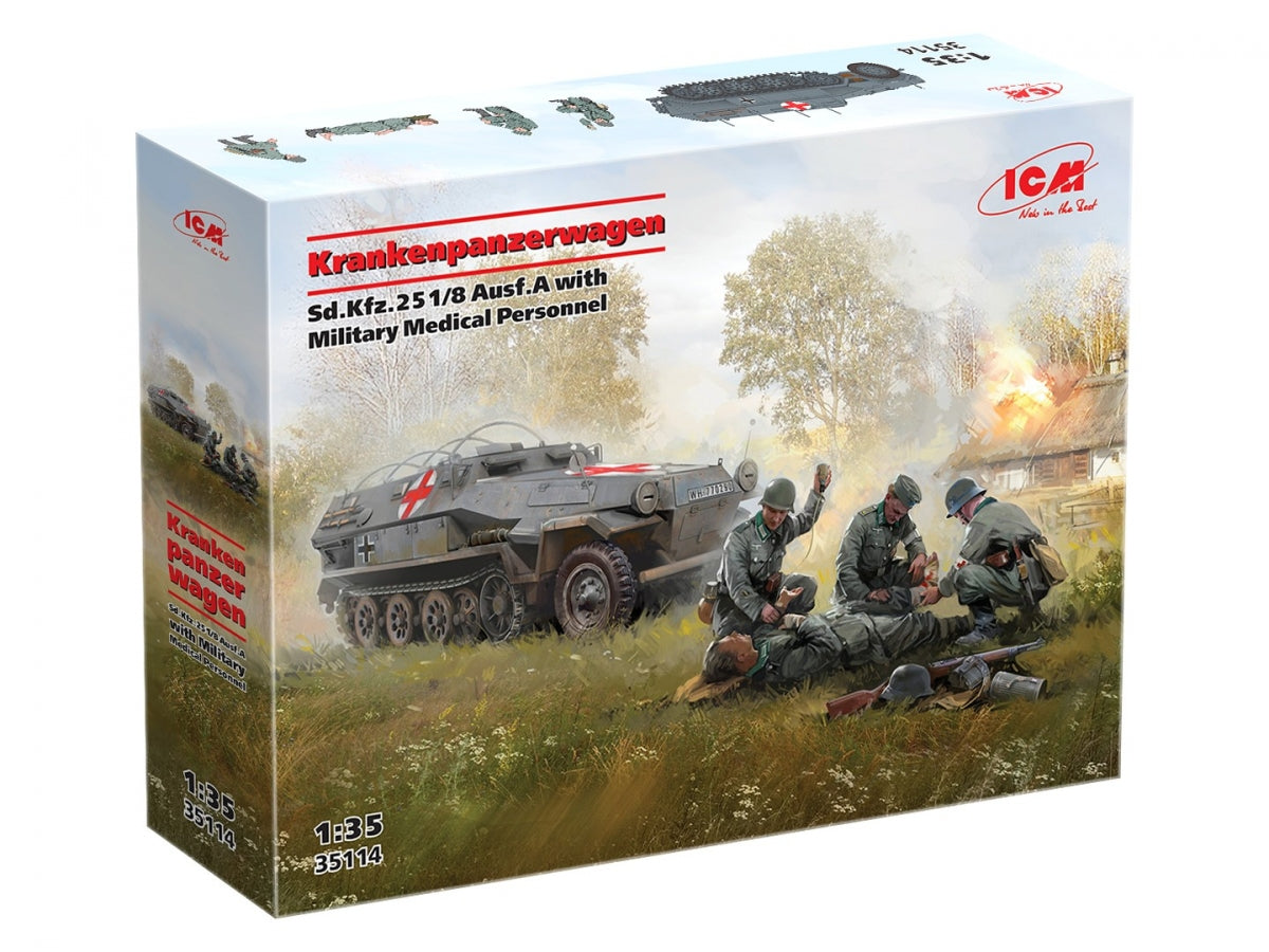 ICM 35114 Krankenpanzerwagen Sd.Kfz.251/8 Ausf.A WWII German Ambulance with Military Medical Personnel 1/35 – immagine 2