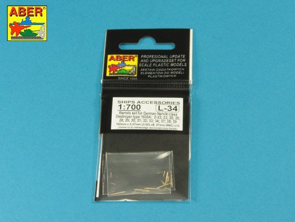 Aber 1/700L-34 Set of Barrels for Narvic classe destroyers type 1936A: 150mm x 5; 37mm x 8; 37mm(M42) x 10; 1/700 – immagine 6