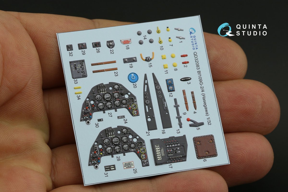 Quinta Studio QD32083 Bf 109G-2/G-4 3D-Printed &amp;amp; coloured Interior on decal paper (Hasegawa) 1/32 – immagine 2