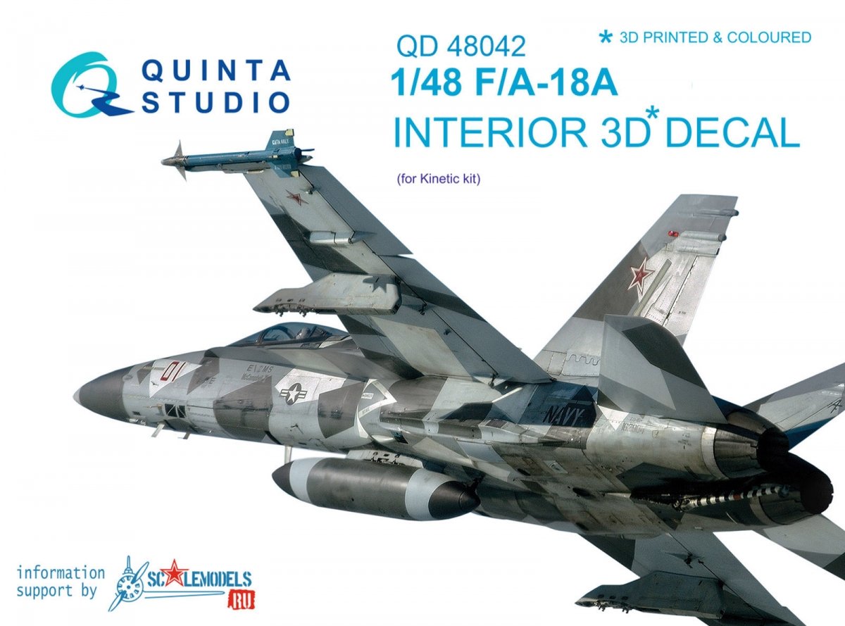 Intérieur imprimé en 3D et coloré sur papier décalcomanie Quinta Studio QD48042 F/A-18A (pour Kinetic) 1/48