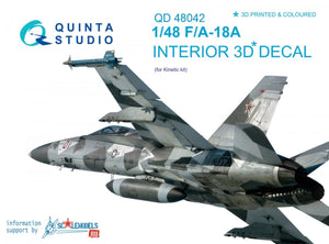 Intérieur imprimé en 3D et coloré sur papier décalcomanie Quinta Studio QD48042 F/A-18A (pour Kinetic) 1/48