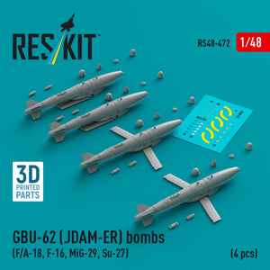 RESKIT RS48-0472 GBU-62 (JDAM-ER) bombes (4 pcs) (imprimé en 3D) 1/48