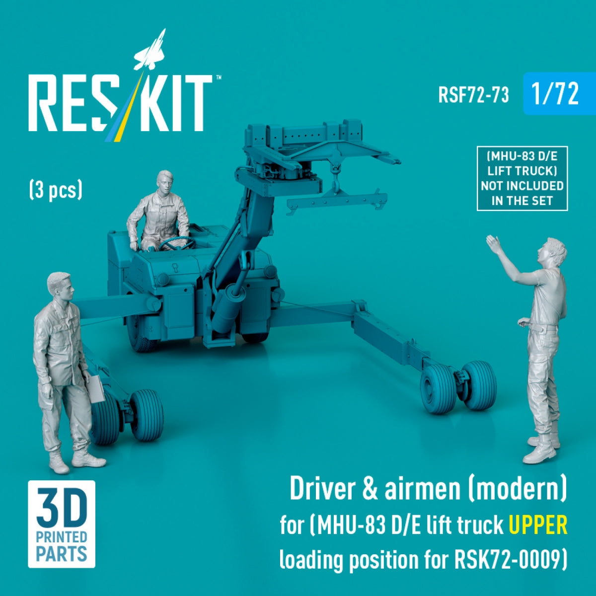 RESKIT RSF72-0073 Driver &amp;amp; airmen (modern) (3 pcs) (MHU-83 D/E lift truck UPPER loading position for RSK72-0009) (3D Printed) 1/72