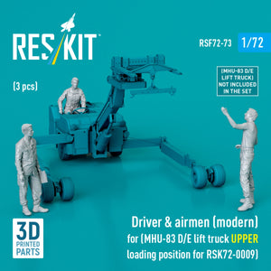 RESKIT RSF72-0073 Driver &amp;amp; airmen (modern) (3 pcs) (MHU-83 D/E lift truck UPPER loading position for RSK72-0009) (3D Printed) 1/72