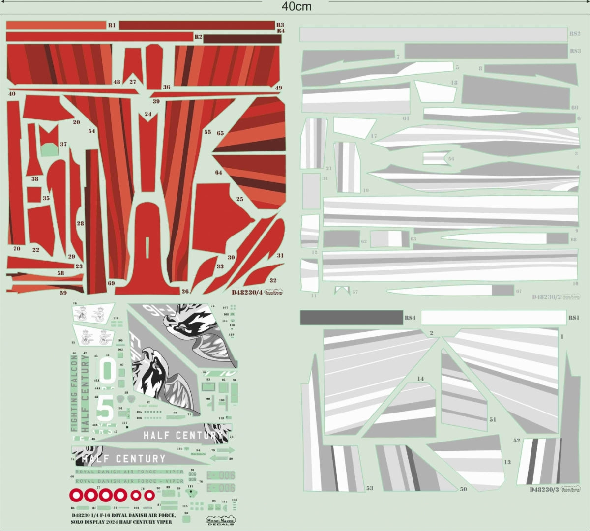 ModelMaker Decals D48230 F-16 Royal Danish Air Force, Solo Display 2024 Half Century Viper 1/48 – immagine 2