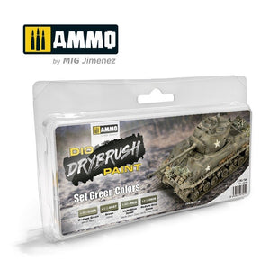 Kit de peinture à sec Ammo of Mig 7301, couleurs vertes, 4 x 40 ml