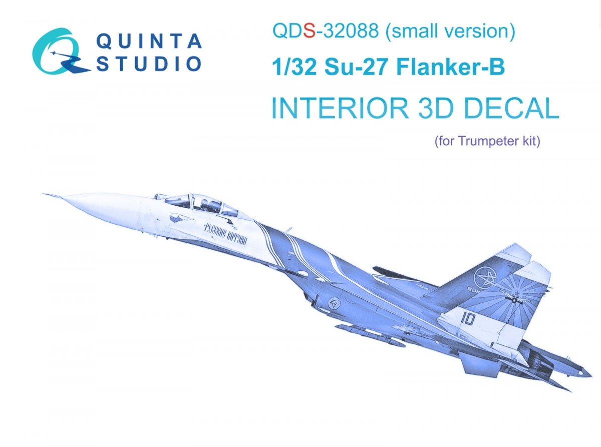 Quinta Studio QDS-32088 Su-27 3D-Printed &amp;amp; coloured Interior on decal paper (Trumpeter) (small version) 1/32