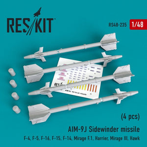 RESKIT RS48-0235 Missile AIM-9J Sidewinder (4 pièces) 1/48