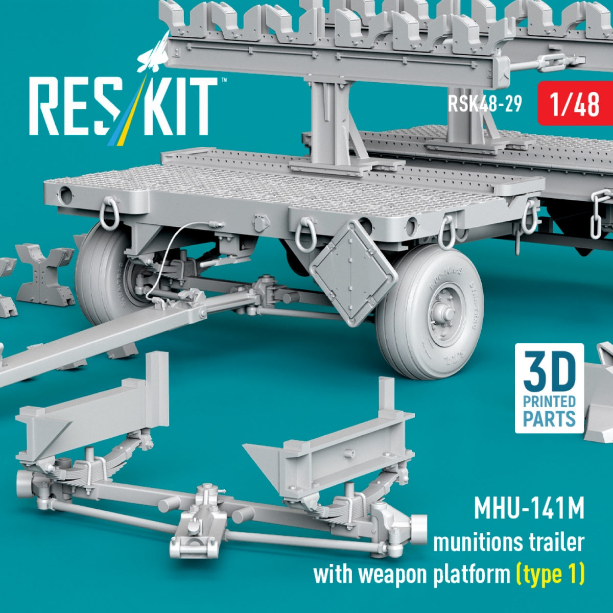 RESKIT RSK48-0029 MHU-141M munitions trailer with weapon platform (type 1) (3D Printed model kit) 1/48
