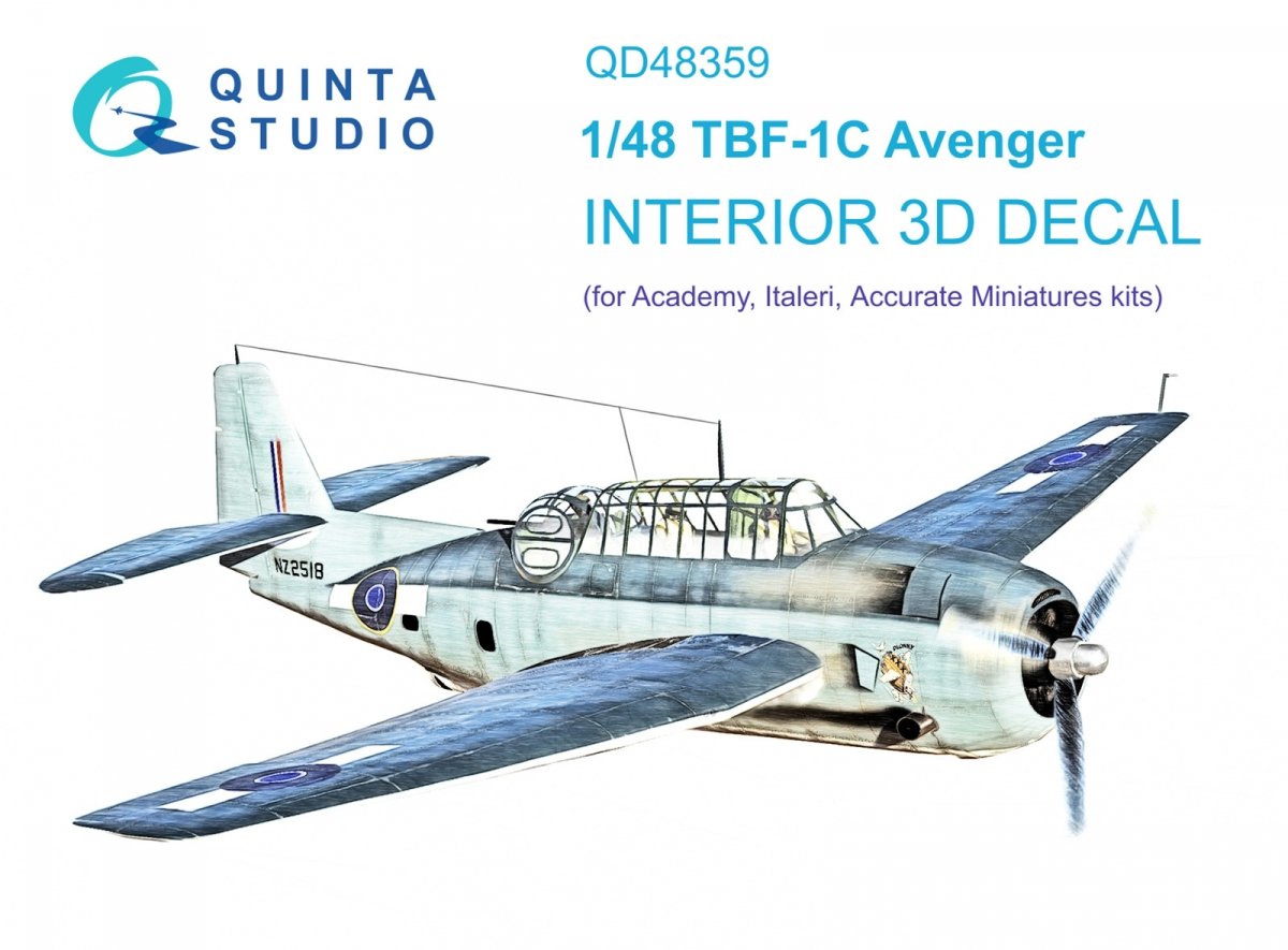 Quinta Studio QD48359 TBF-1 Avenger 3D-Printed &amp;amp; coloured Interior on decal paper (Academy) 1/48