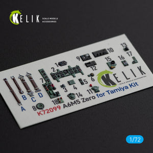 KELIK K72099 A6M5 Zero - décalcomanies 3D intérieures pour maquette Tamiya au 1/72