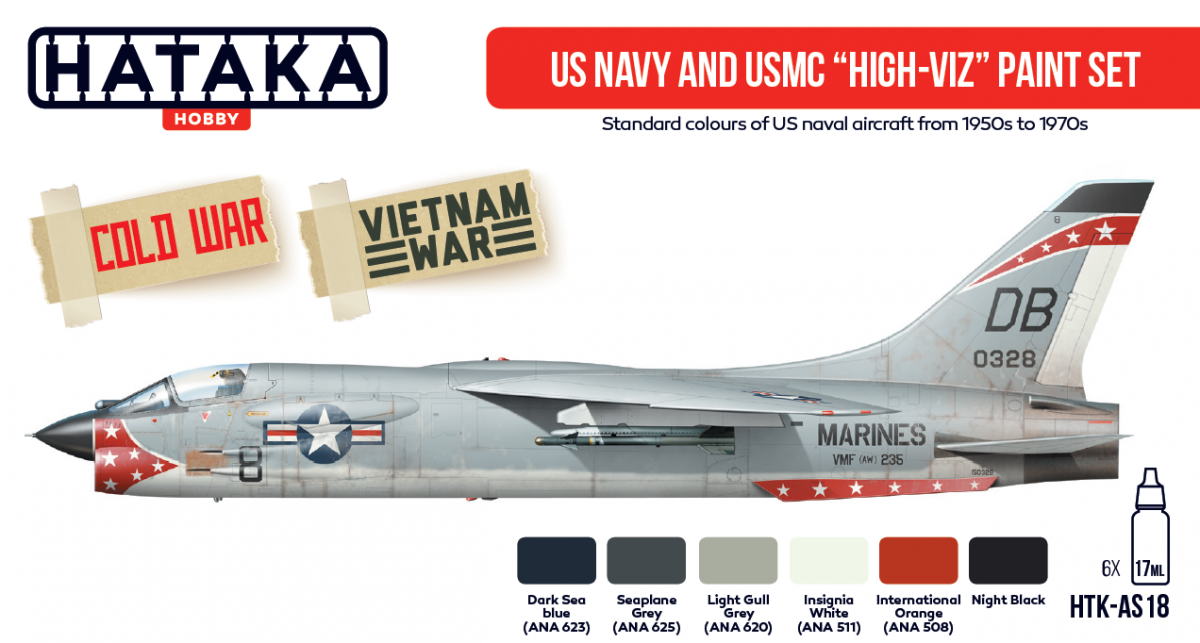 Hataka HTK-AS18 US Navy and USMC "high-viz" Paint Set (6x17ml)