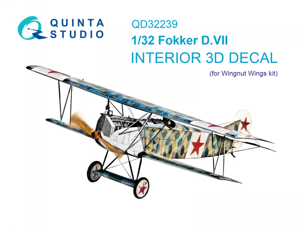 Quinta Studio QD32239 Fokker D.VII 3D-Printed & coloured Interior on decal paper (Wingnut Wings) 1/32