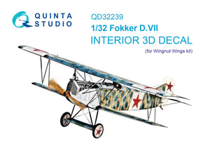 Quinta Studio QD32239 Fokker D.VII 3D-Printed &amp;amp; coloured Interior on decal paper (Wingnut Wings) 1/32