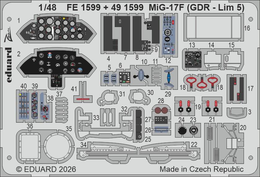 Eduard FE1599 MiG-17F (GDR - Lim 5) PE Parts for cockpit KINETIC MODEL 1/48