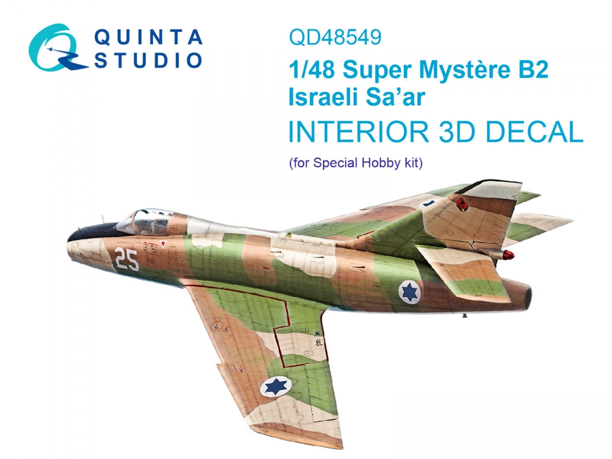 Quinta Studio QD48549 Super Mystere B2 Israeli Sa'ar 3D-Printed &amp; colored Interior on decal paper (Special Hobby) 1/48