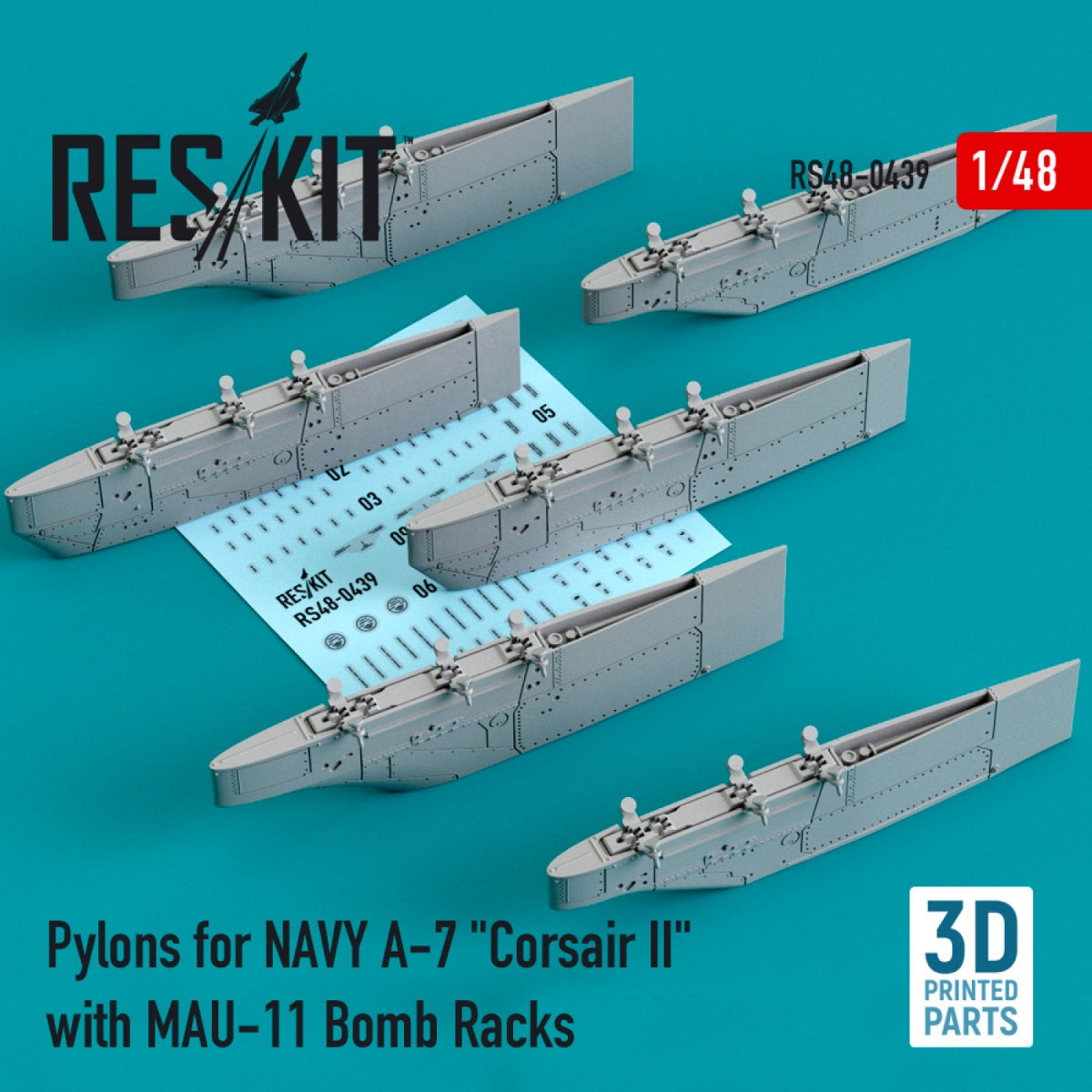 RESKIT RS48-0439 PYLONS FOR NAVY A-7 &amp;quot;CORSAIR II&amp;quot; WITH MAU-11 BOMB RACKS (3D PRINTED) 1/48