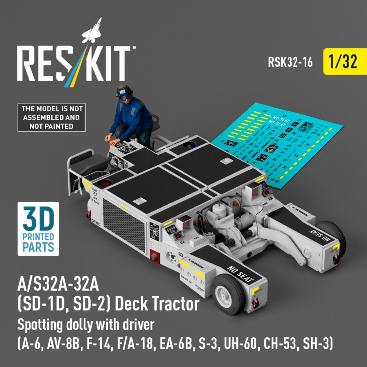 RESKIT RSK32-0016 A/S32A-32A (SD-1D, SD-2) Deck Tractor Spotting dolly with driver (3D Printed model kit) 1/32